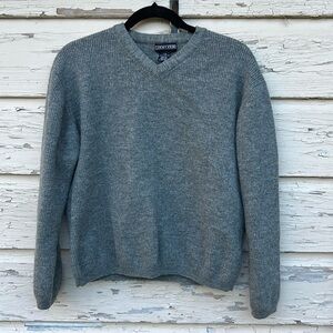 Vintage 90s Y2K 100% Wool Lagenlook Ribbed Knit Cropped Pullover Sweater L H15